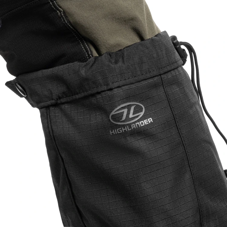 Stuptuty Highlander Walking Gaiters V2 Black GAT001V2-BK górny ściągacz i logo Highlander