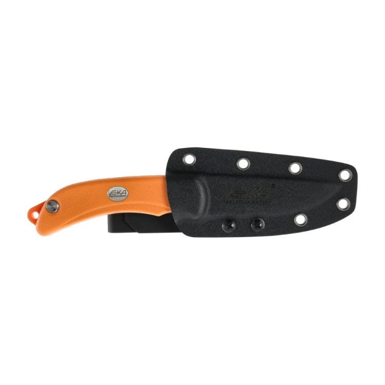 EKA SwedBlade G6 pomarańczowy umieszczony w pochwie Kydex