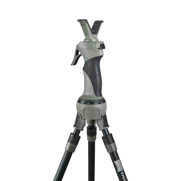 Jarzmo V-Yoke i ergonomiczny uchwyt trójnogu Primos X – pewne podparcie broni i wygodna obsługa