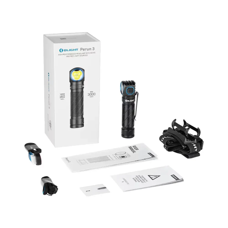 Zestaw Olight Perun 3 Black z kablem ładowania uchwytem i opakowaniem