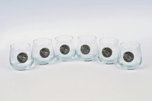 Szklanki do whisky Golden Fox LUNA DEER SILVER z jeleniem - komplet 6 sztuk