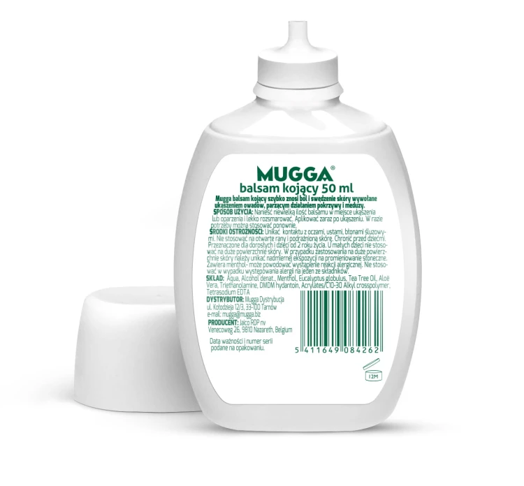 Balsam kojący Mugga na swędzenie po ukąszeniu – tylna etykieta produktu