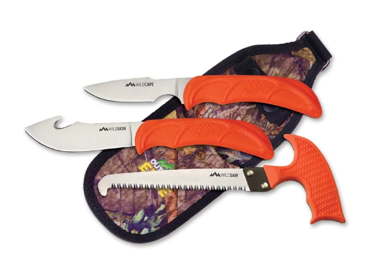 Zestaw myśliwski Outdoor Edge Wild Guide – dwa noże i piła na etui camo