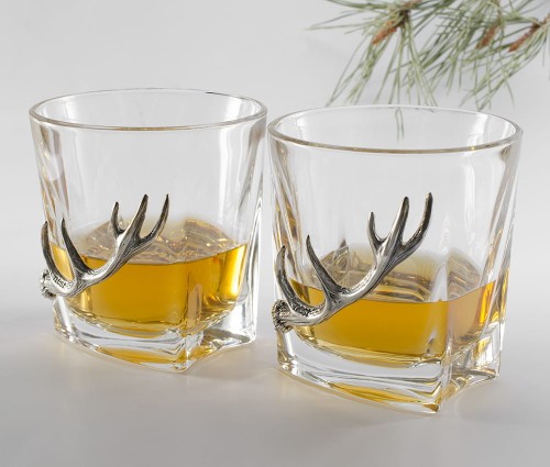 Kryształowe szklanki do whisky z porożem jelenia – komplet 2 sztuk