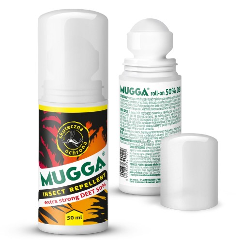 Repelent Mugga Strong w kulce 50 ml - opakowanie i aplikator roll-on