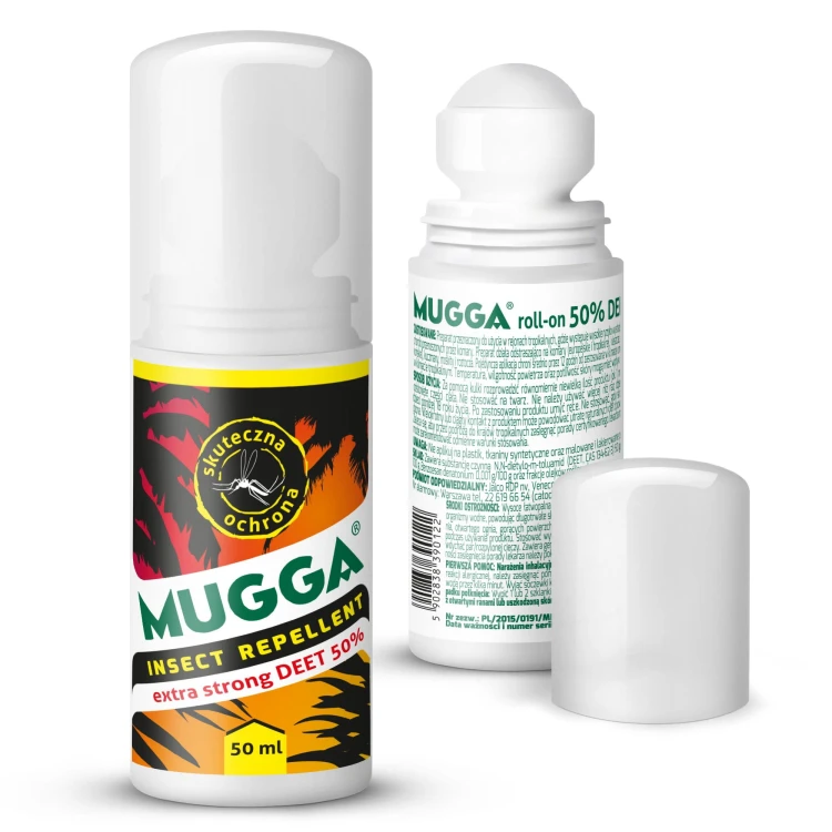 Repelent Mugga Strong w kulce 50 ml - opakowanie i aplikator roll-on
