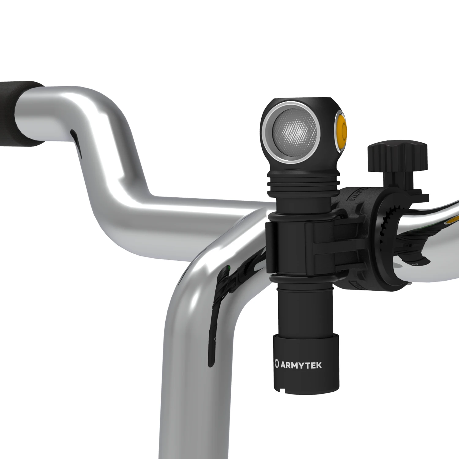 Armytek Wizard C2 Pro Max F06701C zamocowana na rowerze za pomocą uchwytu ABM-01