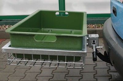 Bagażnik Heck-Pack Optimal 1000x500 z zieloną wanną Vario 1000 do transportu