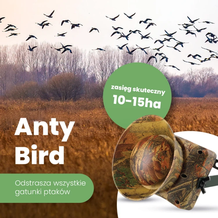Jednogłośnikowy dźwiękowy odstraszacz ptaków Anty Bird z tubą ciśnieniową