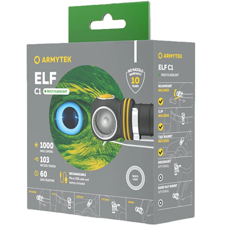 Oryginalne pudełko i kompletne wyposażenie zestawu Armytek Elf C1)