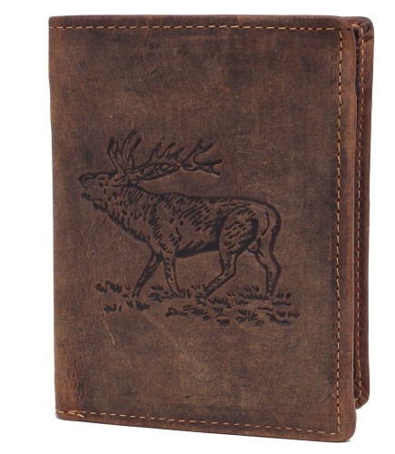 Portfel skórzany pionowy z jeleniem GreenBurry Vintage 1701-STAG-25