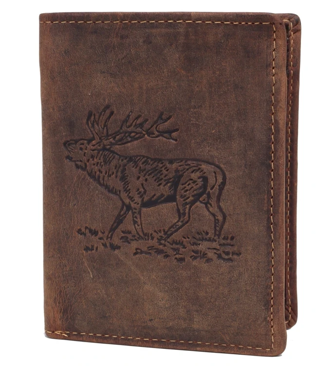 Portfel skórzany pionowy z jeleniem GreenBurry Vintage 1701-STAG-25