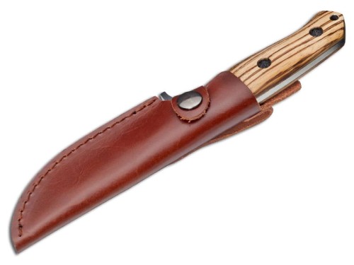 Böker Magnum Zebra Drop w brązowej skórzanej pochwie z zapięciem na zatrzask