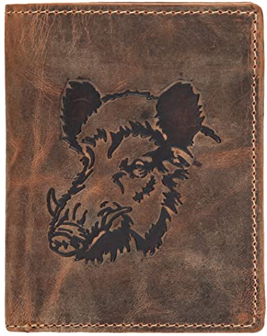 Portfel skórzany pionowy z głową dzika GreenBurry Vintage 1701-WILDBOAR-25