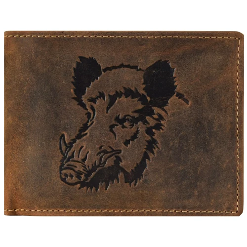 Portfel skórzany poziomy z głową dzika GreenBurry Vintage 1705-WILDBOAR-25