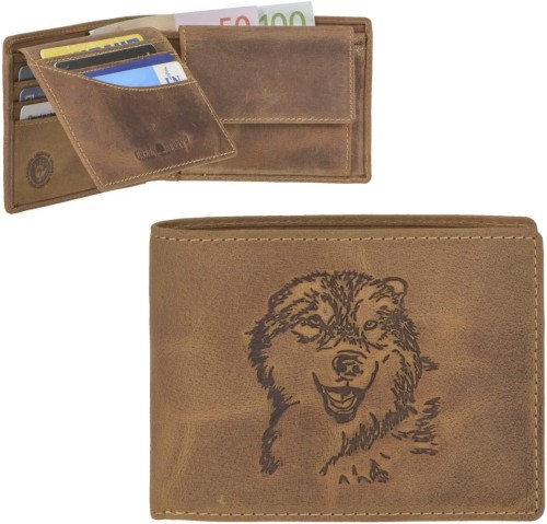 Portfel GreenBurry Vintage 1705-WULF-25 z tłoczoną głową wilka