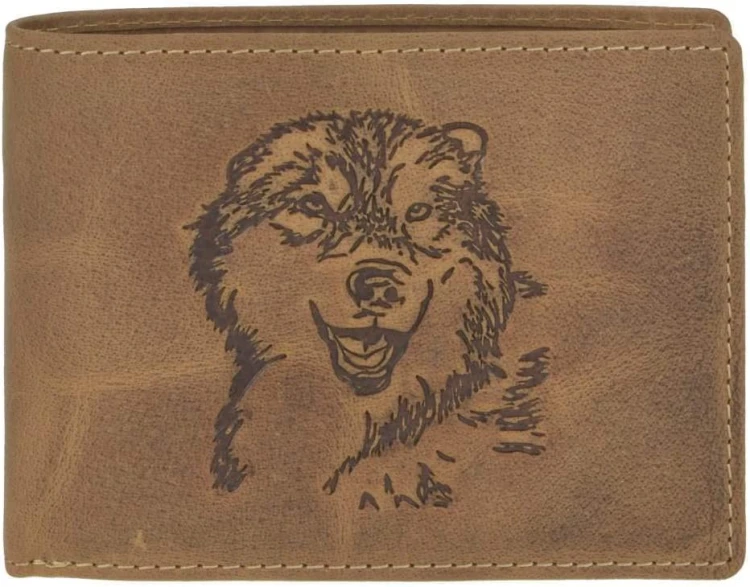 Portfel skórzany poziomy z wilkiem GreenBurry Vintage 1705-WULF-25