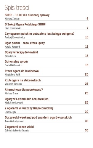 Spis treści Ogar Polski 2022 – działalność SMGP, hodowla i praca w łowisku