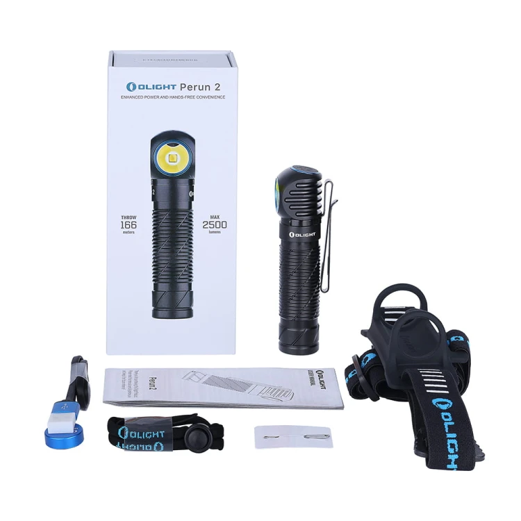 Zestaw Olight Perun 2 z opaską, akumulatorem, ładowarką i klipsem