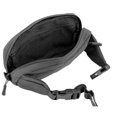 Wnętrze czarnej nerki Mil-Tec Fanny Pack MOLLE z organizerem i kieszenią z siatki