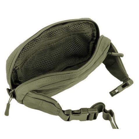 Wnętrze oliwkowej nerki Mil-Tec Fanny Pack MOLLE z kieszenią z siatki i elastycznym organizerem