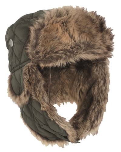Oliwkowa czapka uszatka Mil-Tec Winter Faux-Fur MA1 z opuszczonymi nausznikami