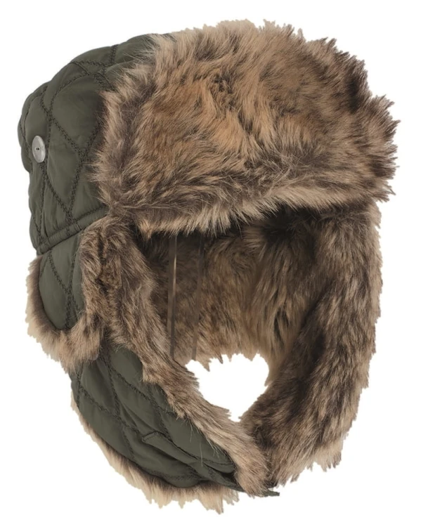 Oliwkowa czapka uszatka Mil-Tec Winter Faux-Fur MA1 z opuszczonymi nausznikami