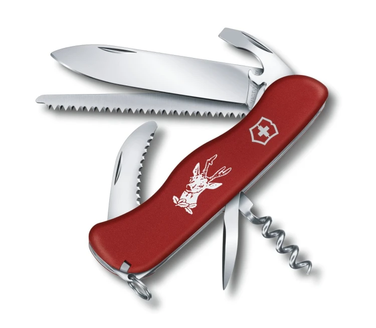 Victorinox Hunter 0.8573 czerwony scyzoryk myśliwski z 12 funkcjami i grafiką kozła