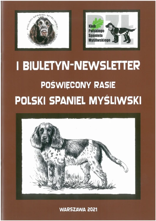 Polski Spaniel Myśliwski Biuletyn 1/2021 – okładka pierwszego numeru publikacji o rasie PSM