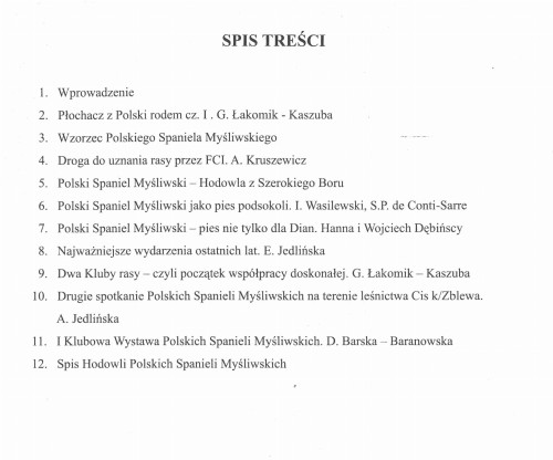 Spis treści Biuletynu Polski Spaniel Myśliwski 1/2021 – historia, wzorzec, użytkowość i hodowla rasy