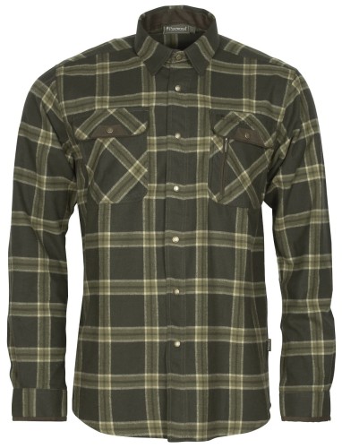 Koszula flanelowa męska Pinewood Prestwick Exclusive 9428 zielona – kołnierzyk, napy i kieszenie piersiowe