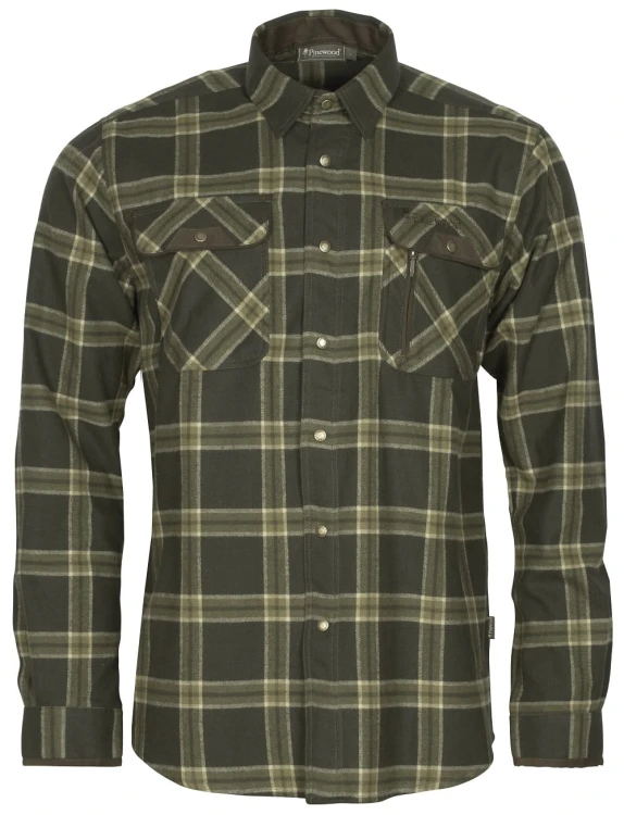 Koszula flanelowa męska Pinewood Prestwick Exclusive 9428 zielona – kołnierzyk, napy i kieszenie piersiowe