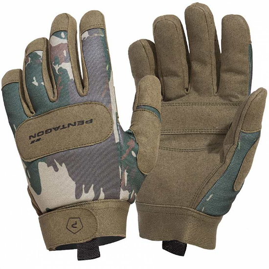 Rękawice Pentagon Duty Mechanic Greek Camo P20010-56 – widok grzbietu i wzmocnionej wewnętrznej strony dłoni