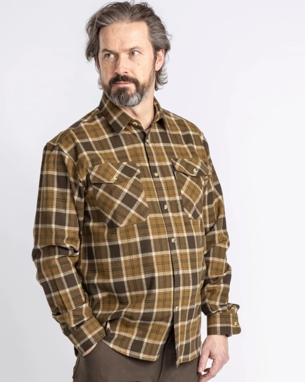 Koszula flanelowa męska Pinewood Härjedalen 9026 H.Olive/Khaki – klasyczny Regular Fit