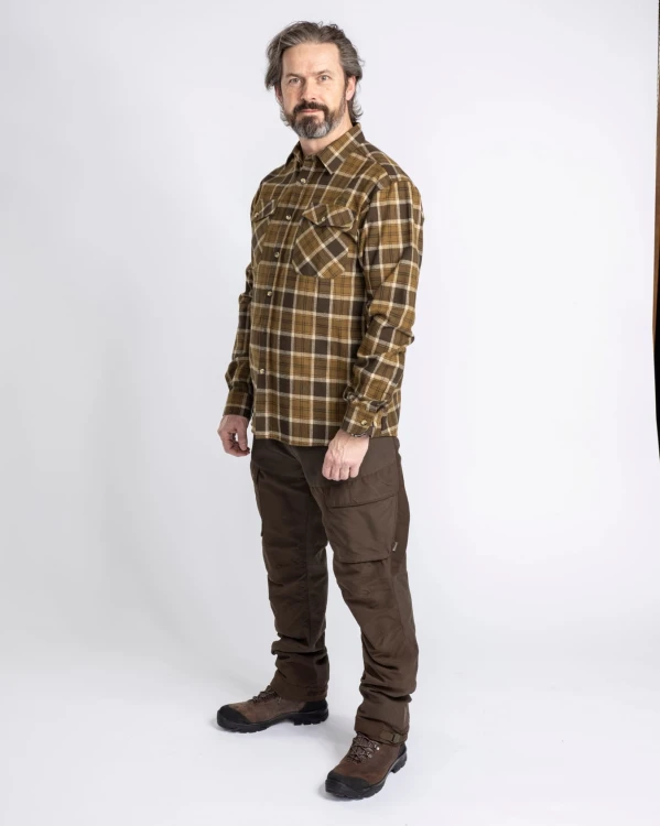 Koszula męska Pinewood Härjedalen 9026 – flanelowy model H.Olive/Khaki z długim rękawem