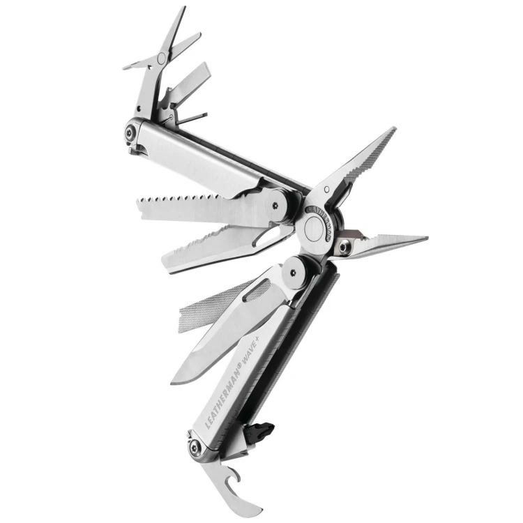 Multitool Leatherman Wave Plus z kompletem 18 rozłożonych narzędzi