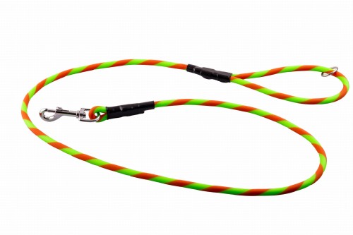 Smycz dla psa BioThane Duo 150 cm zielono-pomarańczowa z metalowym karabińczykiem i pętlą uchwytową