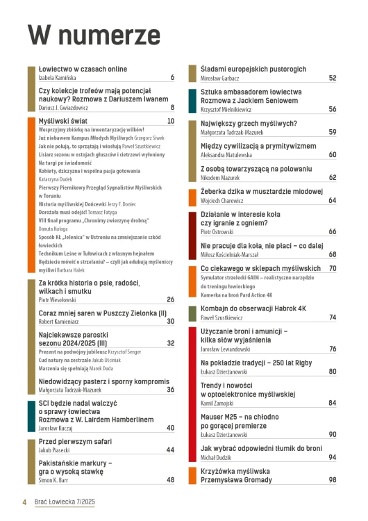 Brać Łowiecka Lipiec 2025 (328) spis treści