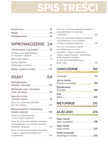 Tropy i ślady zwierząt Europy - Josha Grolms spis treści
