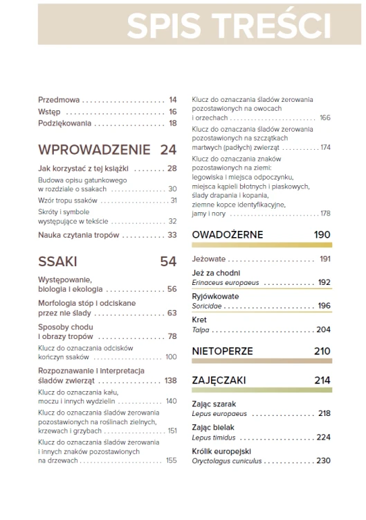 Tropy i ślady zwierząt Europy - Josha Grolms spis treści