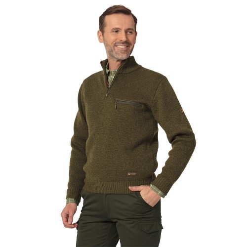 Sweter myśliwski męski Niko ze stójką zielony Tagart