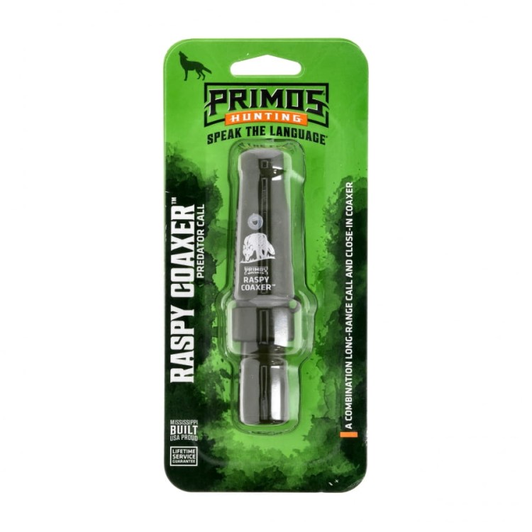 Zielony dwufunkcyjny wabik na lisy Primos Raspy Coaxer Primos Hunting opakowanie