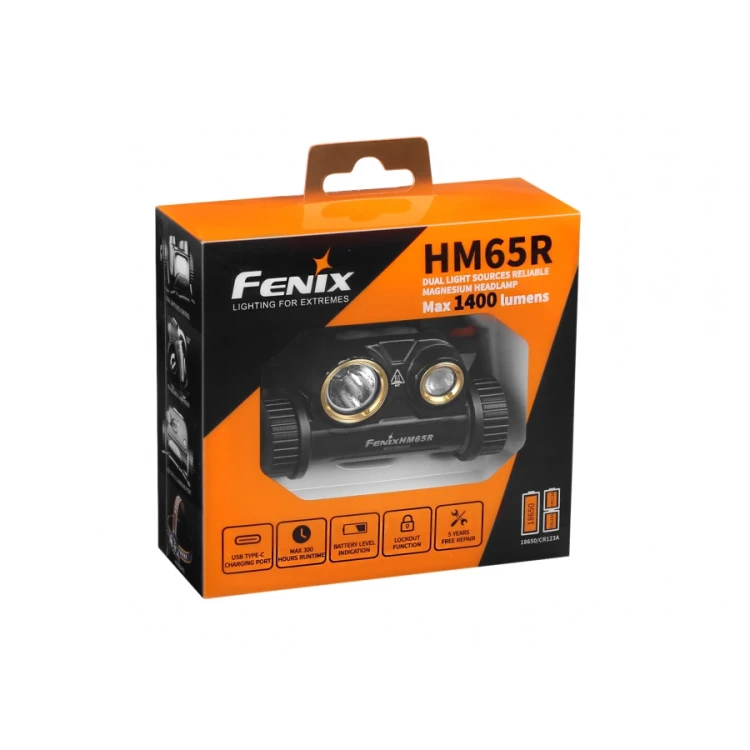 Opakowanie Fenix HM65R – latarka czołowa 1400 lm z akumulatorem i USB-C