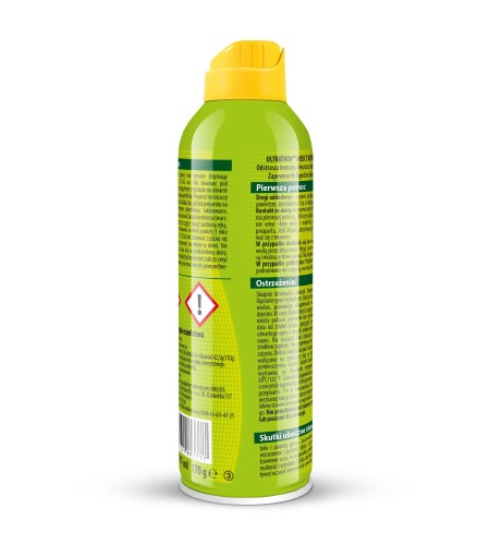 Tylna etykieta Ultrathon Spray z instrukcją stosowania i ostrzeżeniami