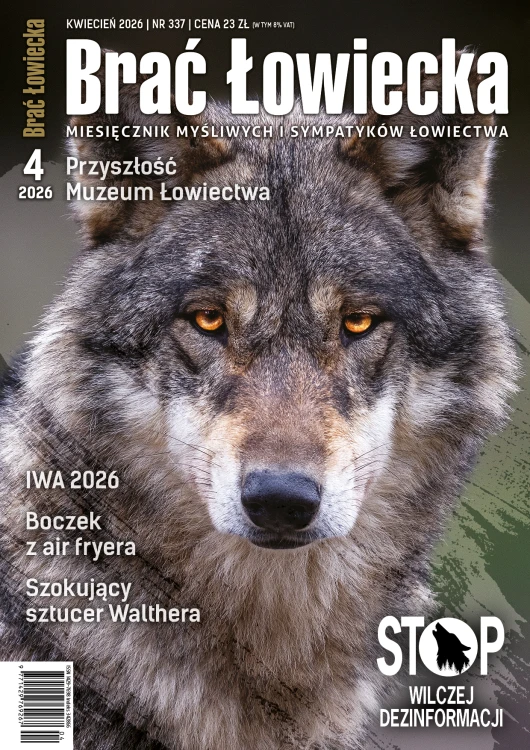 Brać Łowiecka kwiecień 2026 okładka czasopisma myśliwskiego wilk