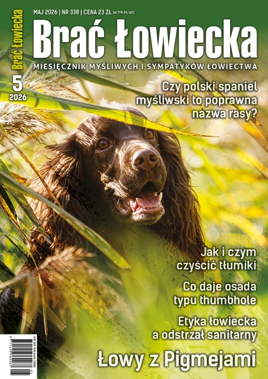 Brać Łowiecka maj 2026 okładka czasopisma myśliwskiego pies spaniel myśliwski