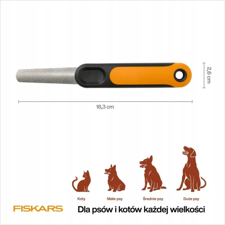 Wyprofilowany pilnik Fiskars PET CARE do wygładzania pazurów psa po obcinaniu