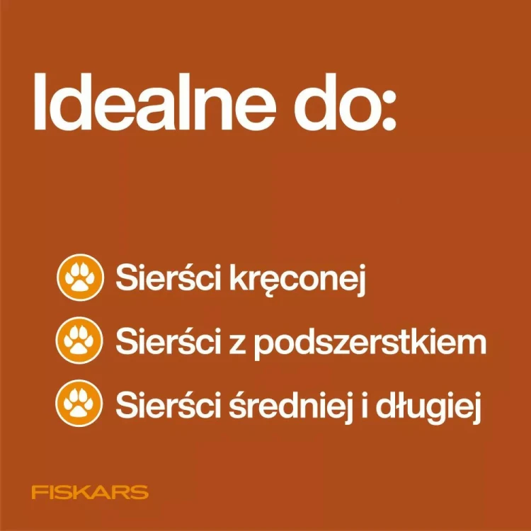 Nożyczki Fiskars PET CARE idealne do sierści kręconej, sierści z podszerstkiem oraz sierści średniej i długiej