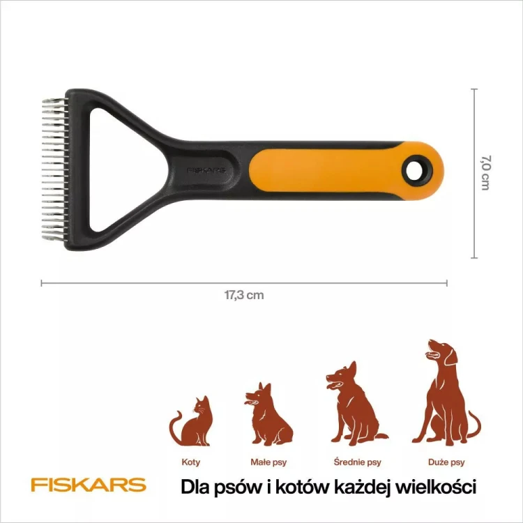 Trymer hakowy Fiskars PET CARE o wymiarach 17,3 cm na 7 cm dla kotów oraz psów każdej wielkości