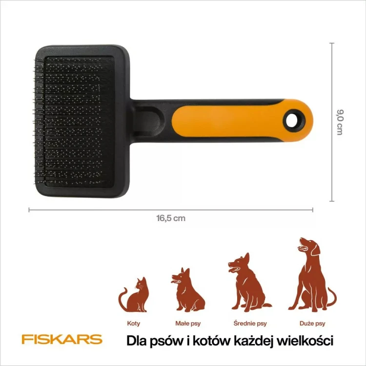 Szczotka pudlówka Fiskars PET CARE o wymiarach 16,5 cm na 9 cm dla kotów oraz psów każdej wielkości